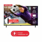 The front view of LG QNED evo AI QNED85 Mini LED, released in 2026, fills the screen with vivid, fluid bursts of multicolored, paint-like motion, as dense clouds of color blend seamlessly across the display.